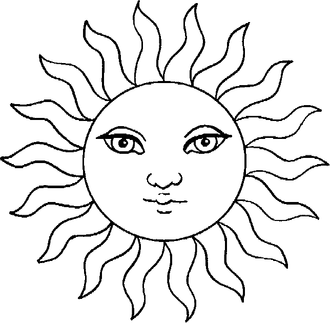 Coloring sun drawn with a face picture