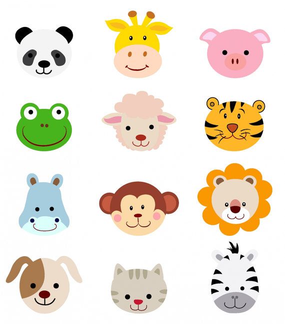 Separately PNG's+vector file! No.93 cartoon animals head faces ...