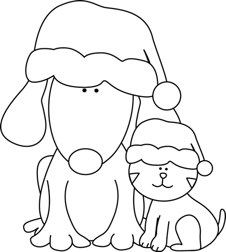 Black and White Christmas Dog and Cat Clip Art - Black and White ...