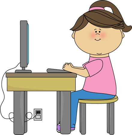 School Girl Using a Computer Clip Art - School Girl Using a ...