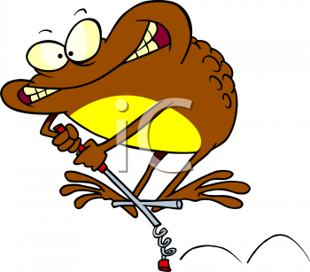 Cartoon Clipart Picture Of A Frog Riding A Pogo Stick - AnimalClipart.