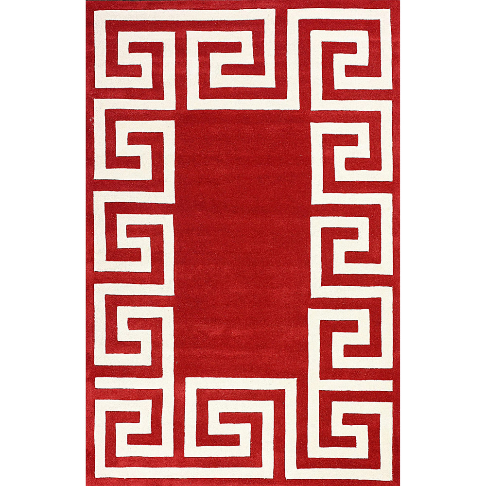 nuLOOM Hand-tufted Greek Key Border Wool Red Rug (8' 6 x 11' 6 ...