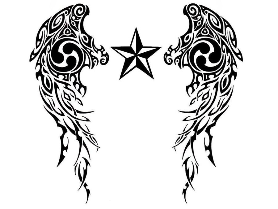 Awesome Nautical Stars & Wings Tribal Tattoo Design by ...