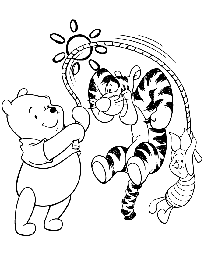 Tigger Playing Jump Rope With Pooh And Piglet Coloring Page | Free ...