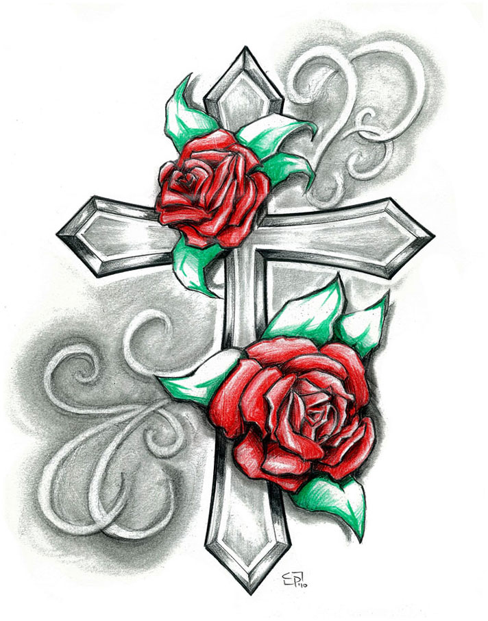 Beautiful Drawing Rose and Cross Design Black and white ...