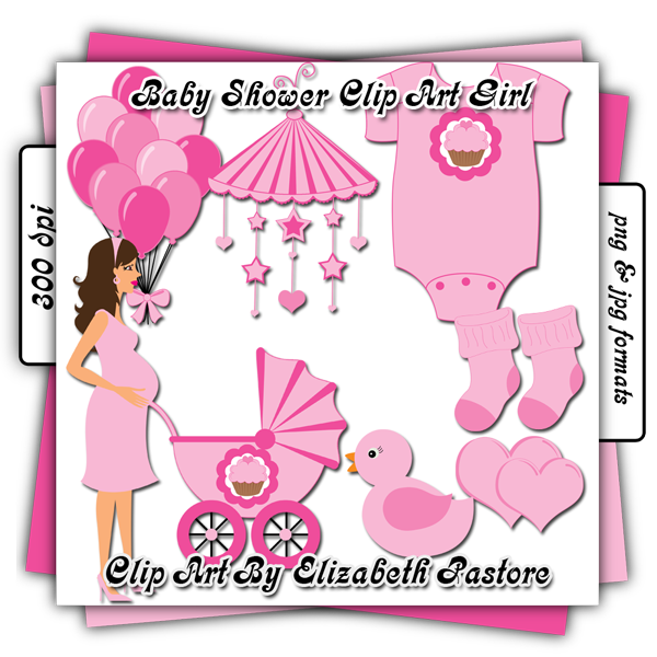Baby Shower Clip Art Girl by Elizabeth Pastore
