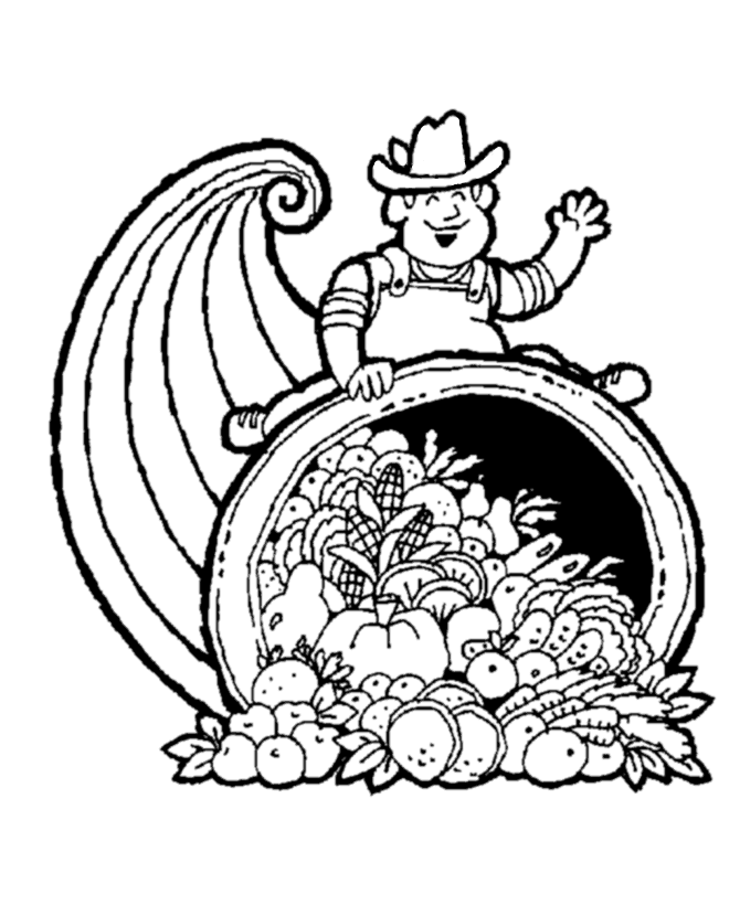 Thanksgiving Coloring Pages - Cornucopia Farmer Coloring Page ...