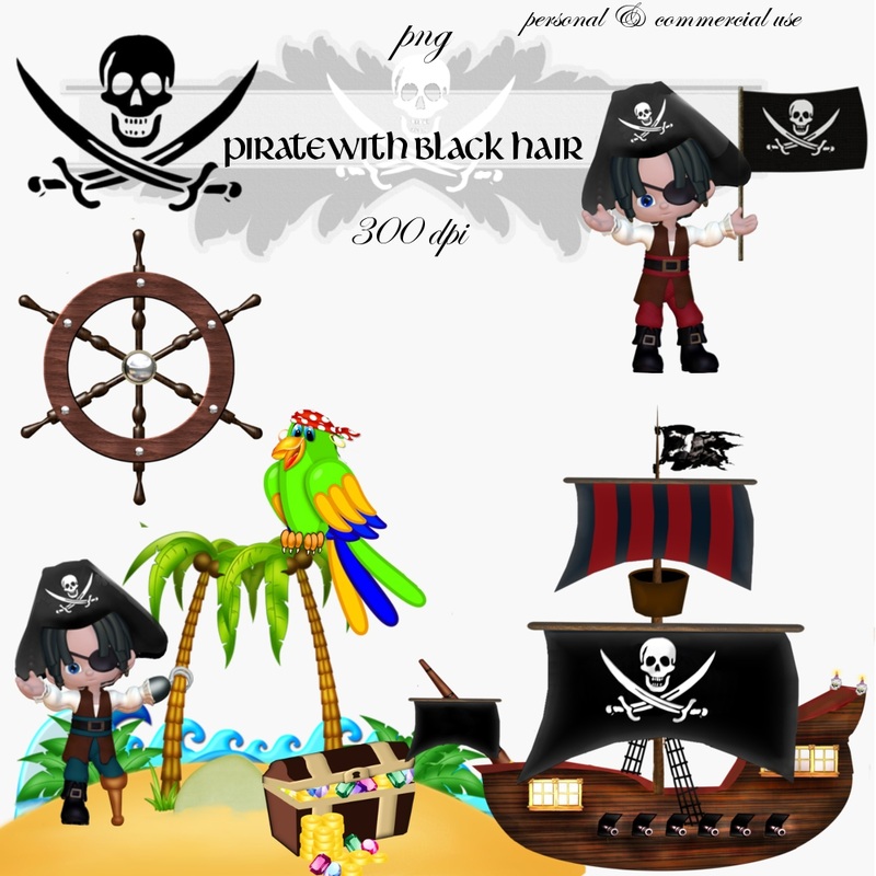 Pirate with Black Hair Clip Art 005 - graphic express