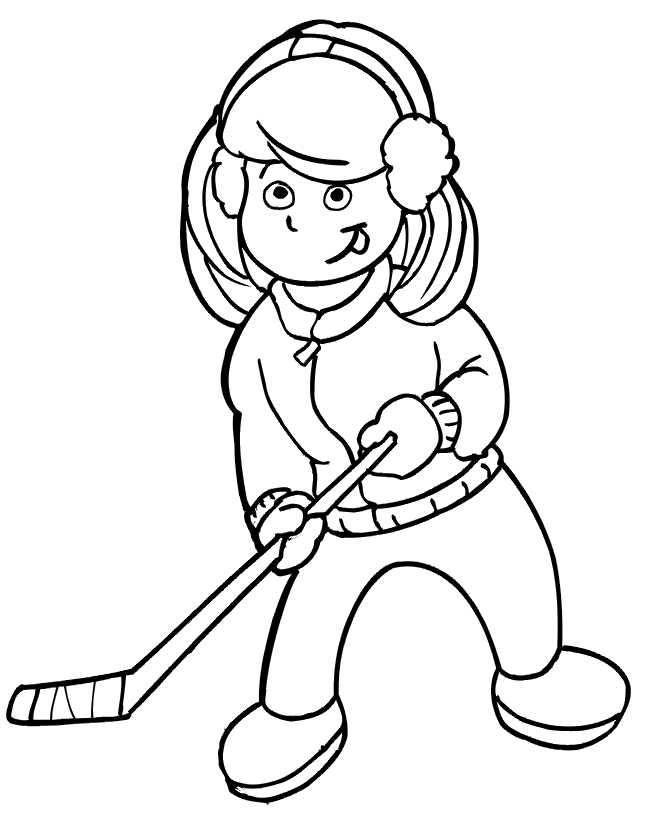 Hockey Coloring Page | Young Girl With A Hockey Stick