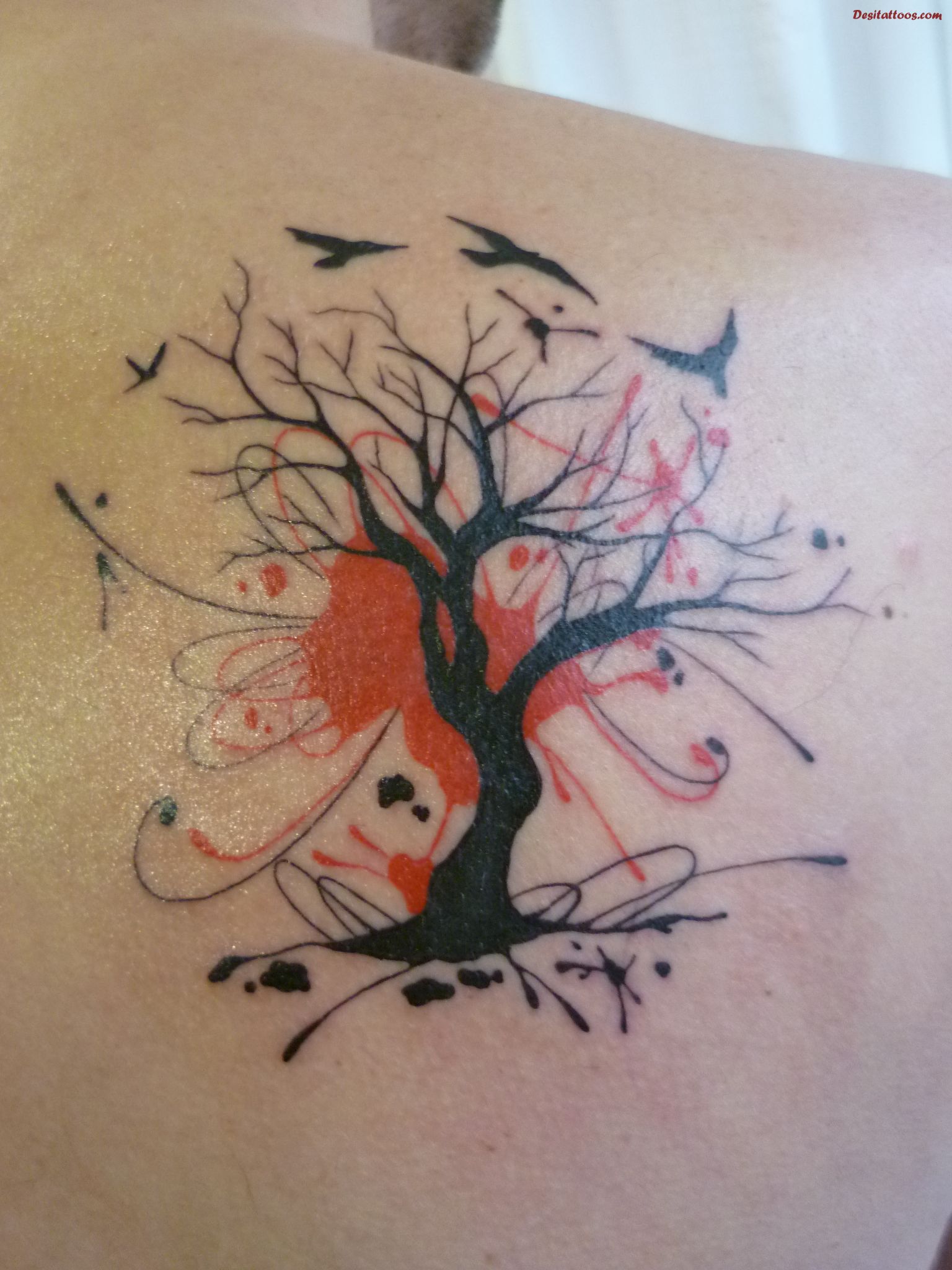 Red birds and black tree tattoo | Tattoomagz.com › Tattoo Designs ...