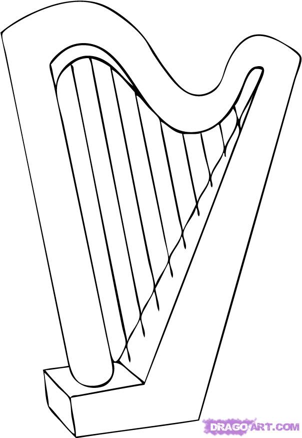 How to Draw a Harp, Step by Step, String, Musical Instruments ...