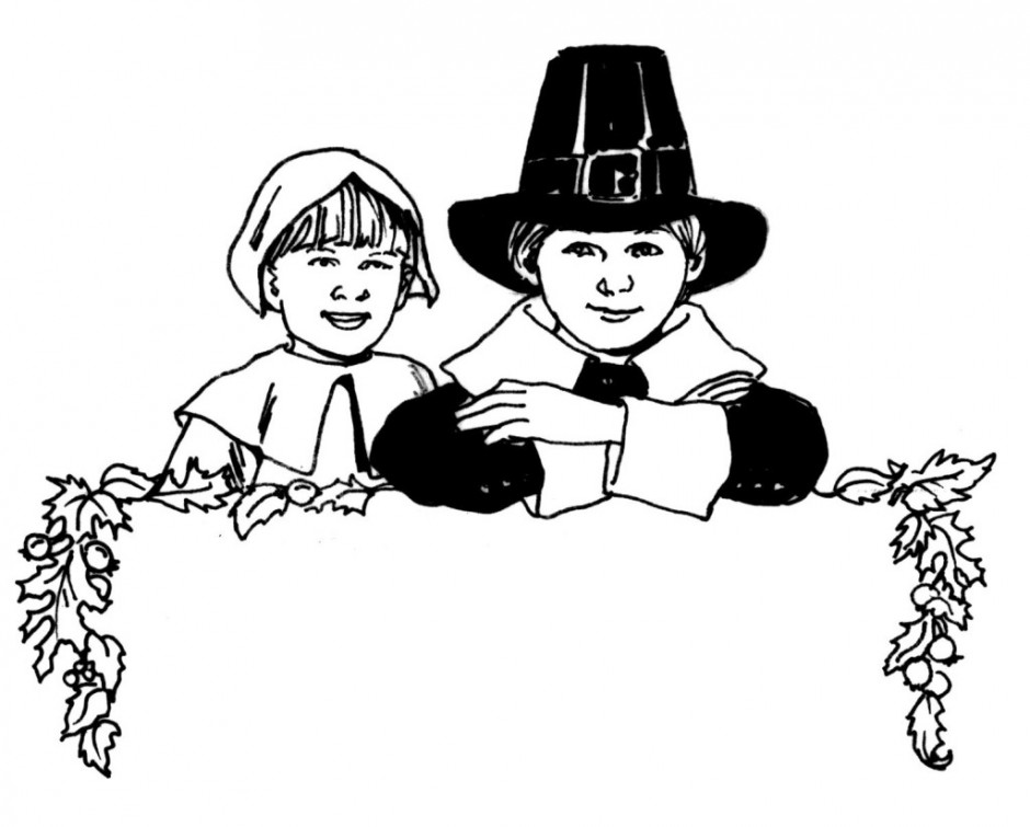 Cartoon Clipart Of A Black And White Happy Pilgrim Boy Over A ...