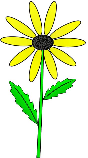 Yellow daisy on stem with outline clip art sketch, lge 15 cm ...