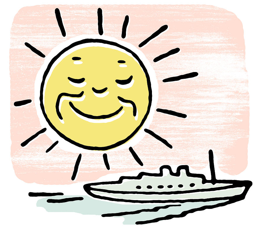 A Cartoon Image Of A Smiling Sun Over A Ship by Coco Flamingo - A ...