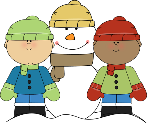 Little Boys with Snowman Clip Art - Little Boys with Snowman Image