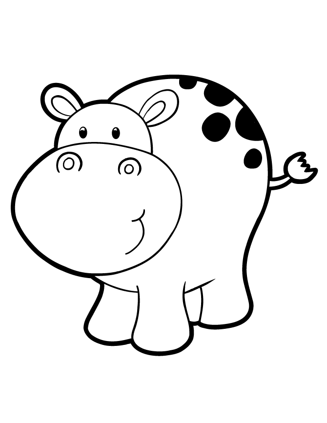 Baby Hippo For Kids Coloring Page | HM Coloring Pages