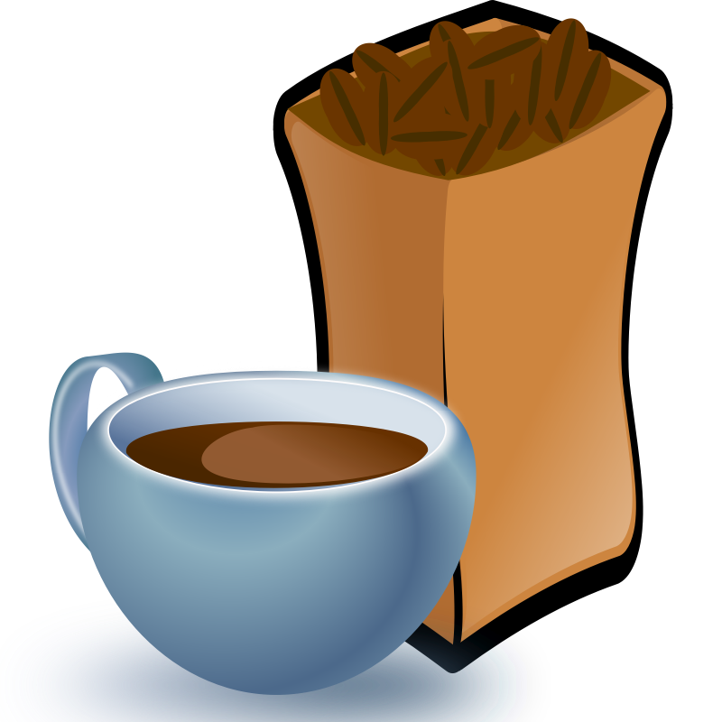 Clipart - Cup of Coffee with Sack of Coffee Beans
