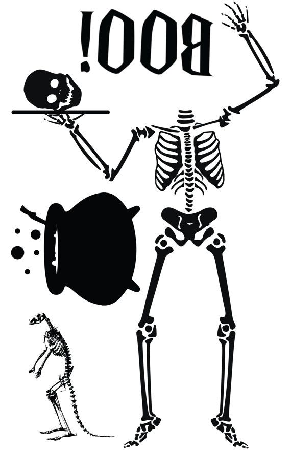 Halloween Window Cling Silhouette- Skeleton & Witch Cauldron 11x17