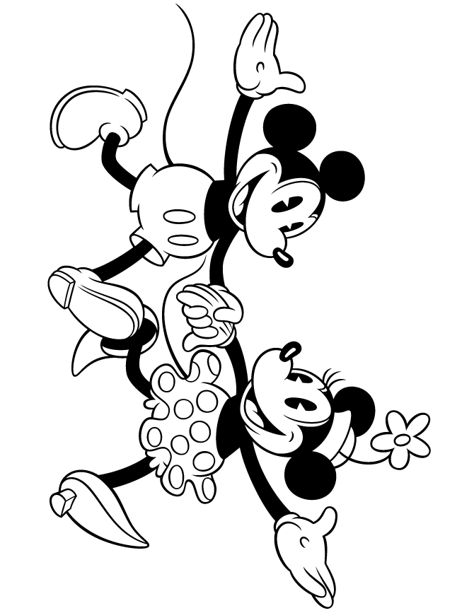 Classic Minnie And Mickey Mouse Holding Hands Coloring Page | Free ...