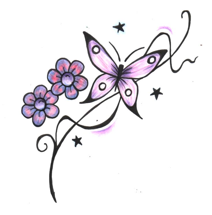 Pretty Butterfly Tattoo With Flowers | Tattooshunt.