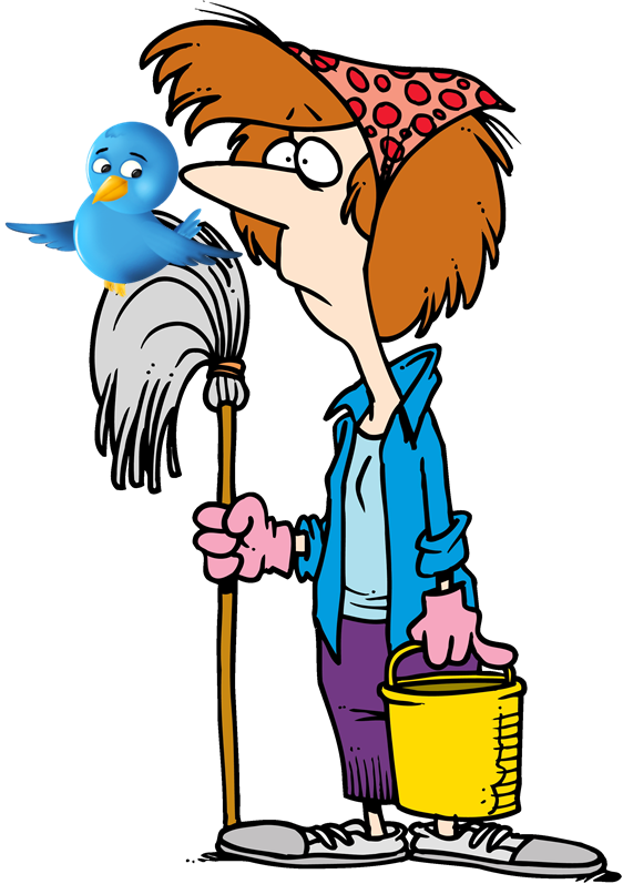 Cleaning lady with Twitter bird low res