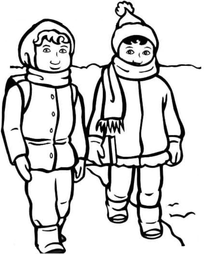 Print Boy And Girl With Winter Clothes Coloring Page or Download ...