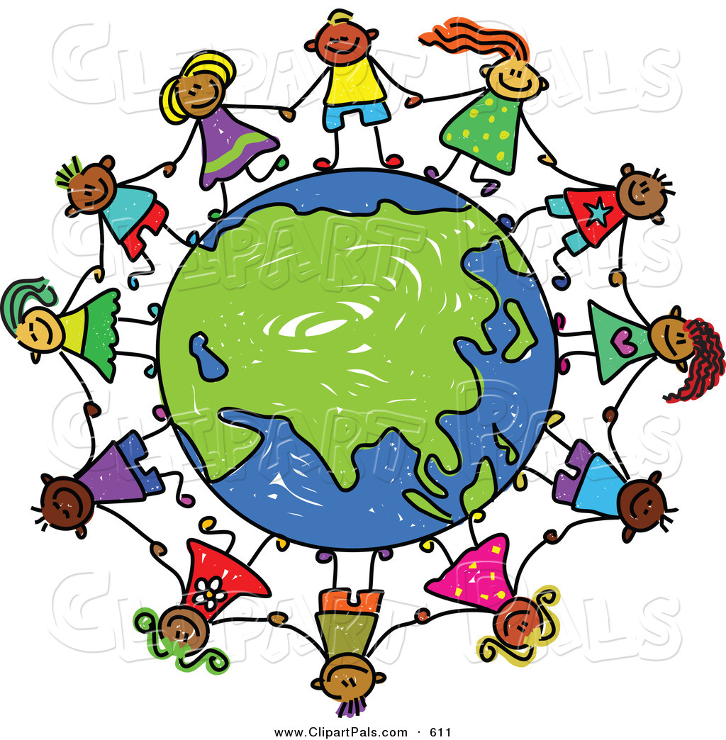Pal Clipart of a Childs Sketch of Children Holding Hands Around a ...