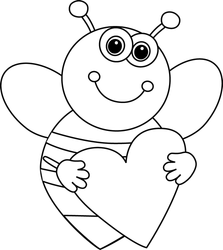 Black and White Cartoon Valentine's Day Bee Clip Art - Black and ...