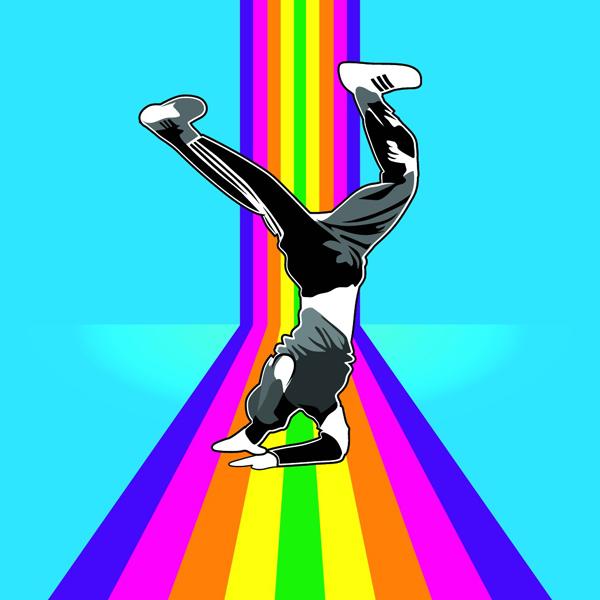 Cartoon hip-hop character with rainbow background vector graphics ...