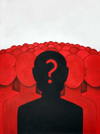 Stock Illustration - Person with question mark covering face