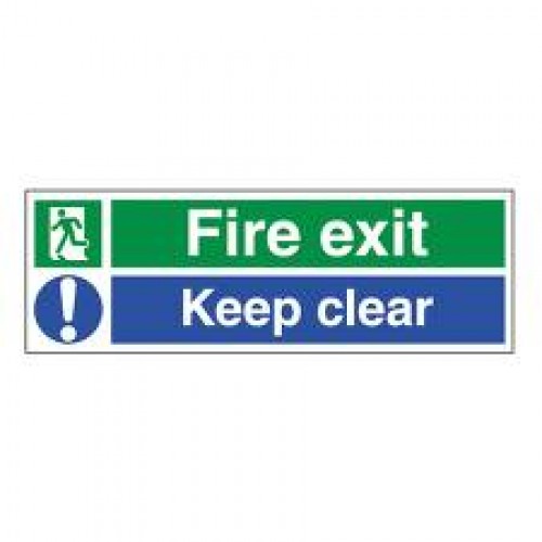 Fire Exit with Blue Keep Clear Sign - Emergency Exit Signs - Signage