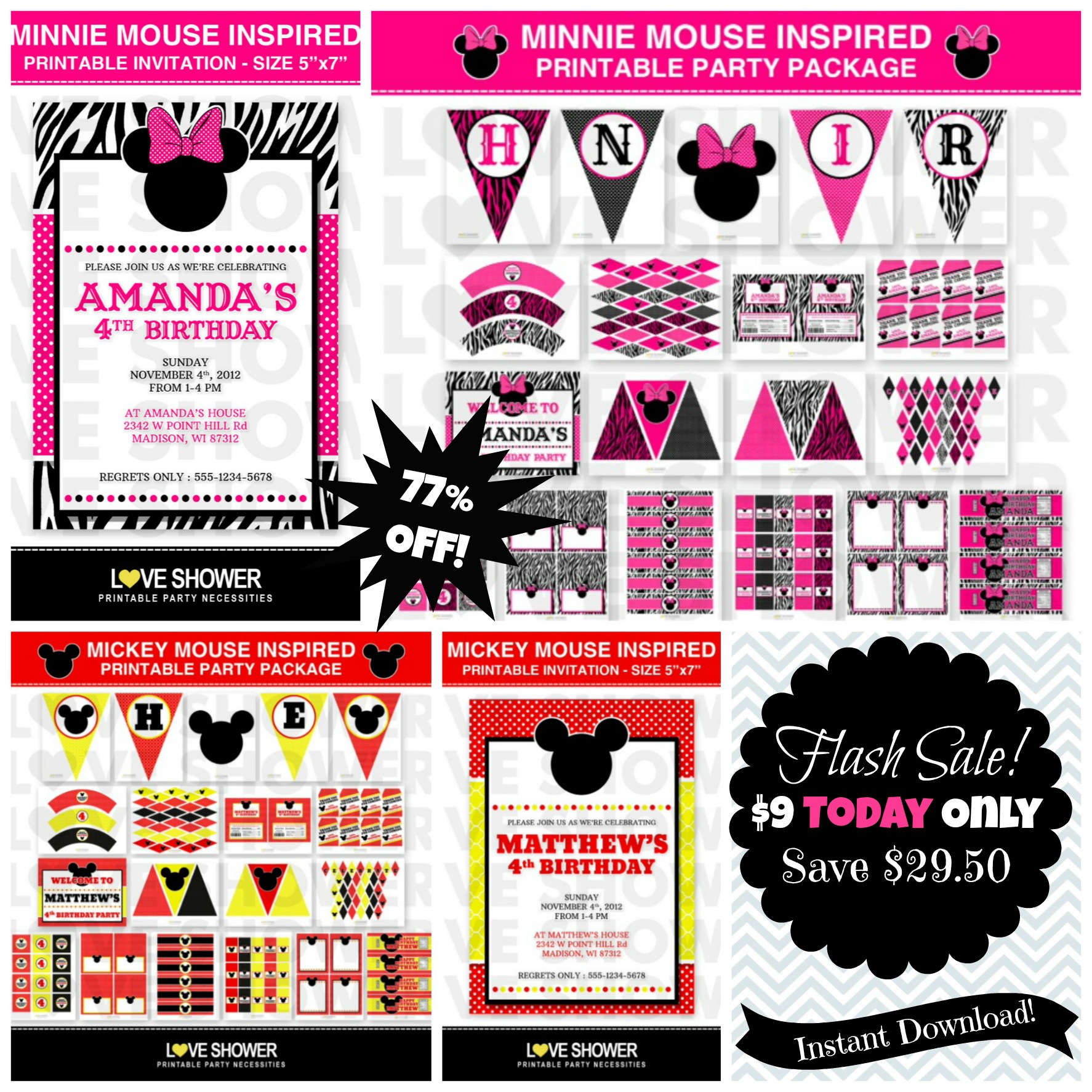 $9 Today! Minnie and Mickey Mouse PRINTABLE Party {save $29.50 ...