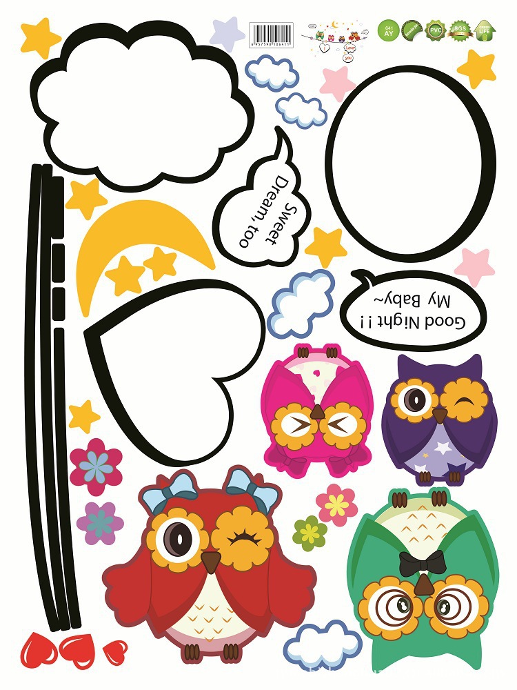 5PCS Good Night Sweet Dreams Wise Wisdom Owl Cartoon Decal Vinyl ...