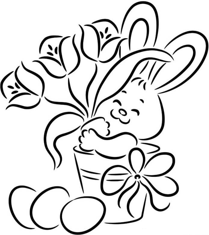 Print Easter Bunny With Flower And Egg Easy Easter Coloring Pages ...