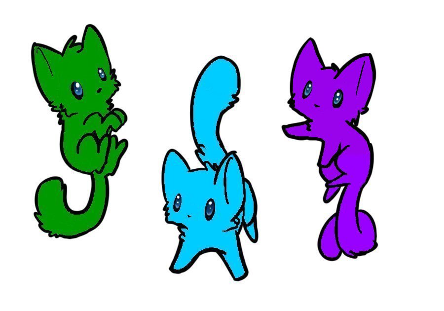 green, blue, purple cats! by tuffpuppy101 on deviantART