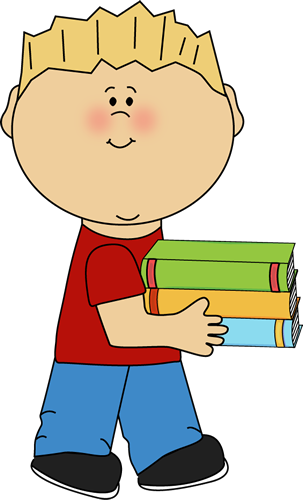 Little Boy Carrying a Stack of Books Clip Art - Little Boy ...