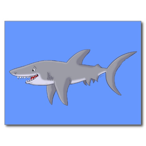 Cartoon Great White Shark Postcards | Zazzle