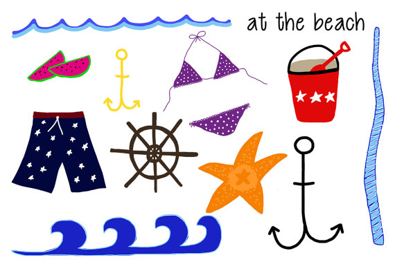 Beach Summertime Clip Art Instant Download by MaybeSparrowDesigns