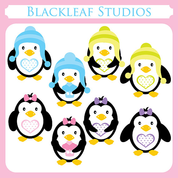 Cute Penguins Clipart Set Digital Download Images by HappyDesignCo