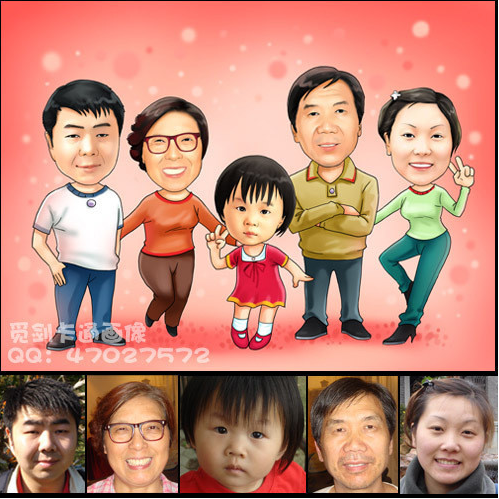 family portrait for 5 - Caricature from photo | Cartoon Caricature ...