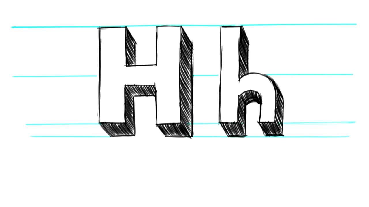 How to Draw 3D Letters H - Uppercase H and Lowercase h in 90 ...