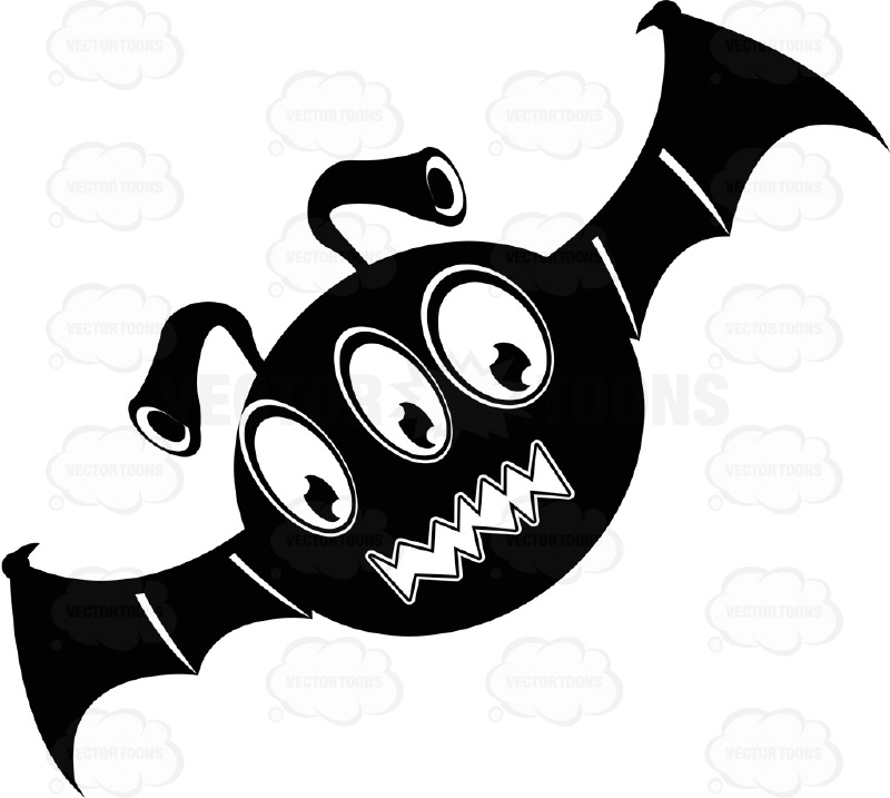 Three-Eyed, Round Bat Creature Black Ink Monster With Bat Wings ...