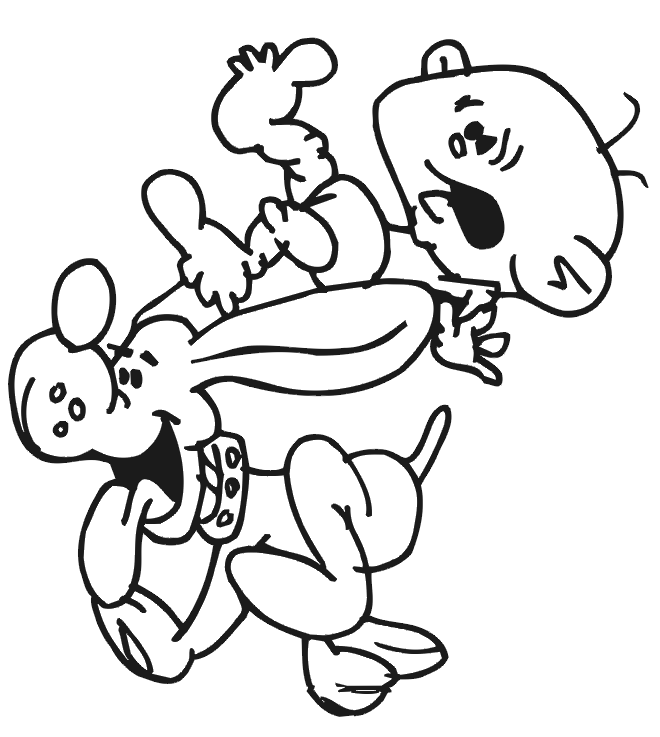 Dog Coloring Page | Baby Falling Off Dog