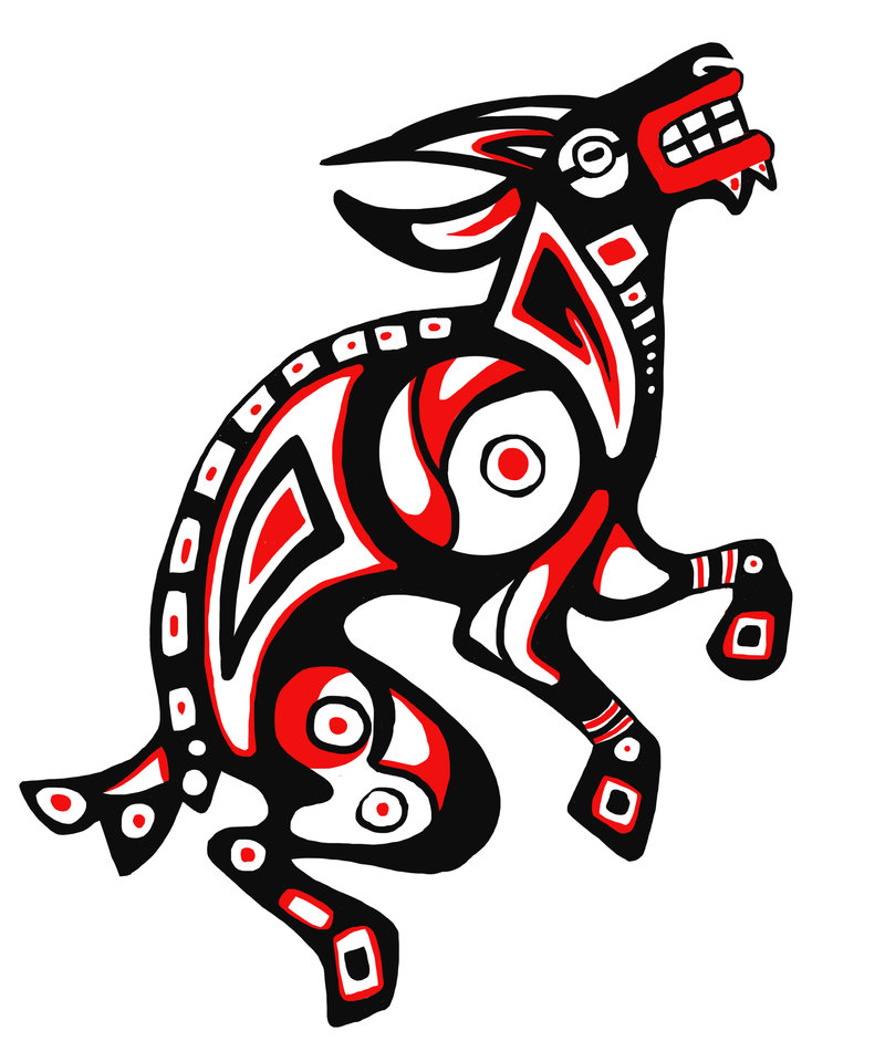 Red And Black Ink Aztec Goat Tattoo Design