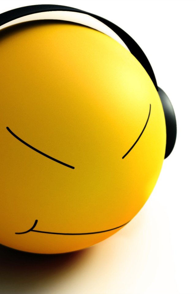 This Is A Wallpaper Of A 3d Smiley Face Listening To Music On His ...