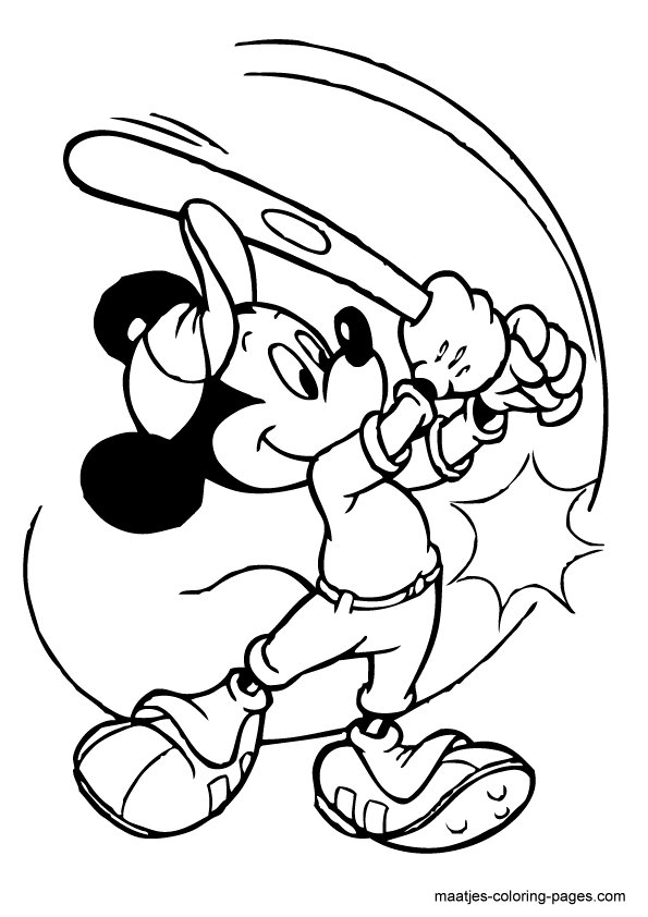 Mickey Mouse playing Baseball coloring pages for kids | coloring pages