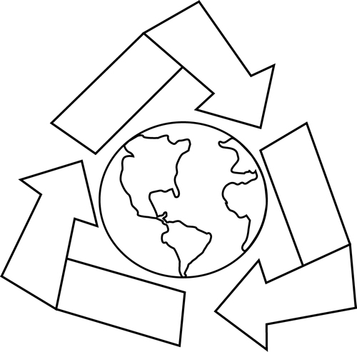 Black and White Earth with Recycle Symbol Clip Art - Black and ...
