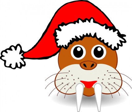 Funny walrus face with Santa Claus hat Vector clip art - Free ...