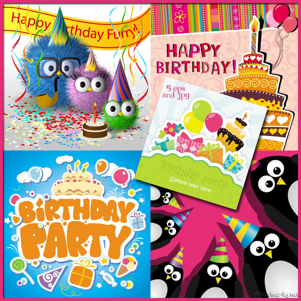 Funny cartoon Happy Birthday cards vector » Photoshop Tools
