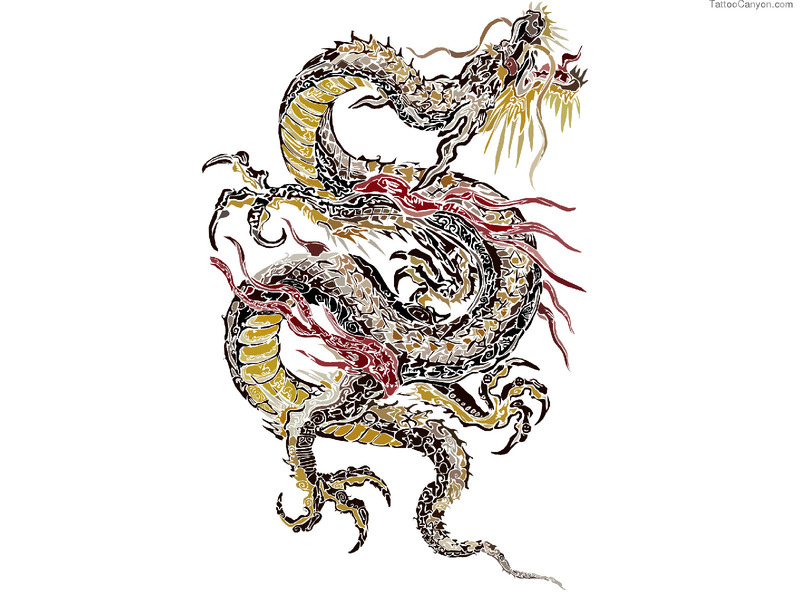 Free Designs Few Colors Dragon Tattoo Wallpaper Picture #
